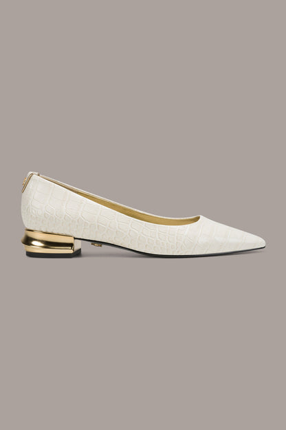 SAVITA CROC-EFFECT FLAT - Ivory