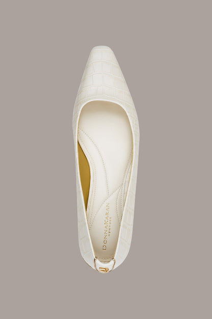 SAVITA CROC-EFFECT FLAT - Ivory