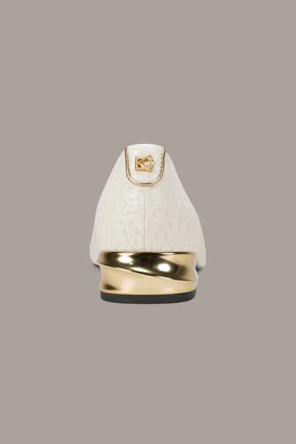 SAVITA CROC-EFFECT FLAT - Ivory