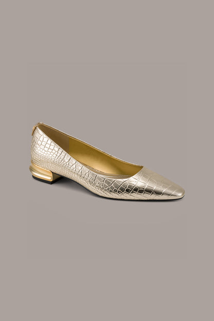 SAVITA METALLIC CROC-EFFECT FLAT - Champagne