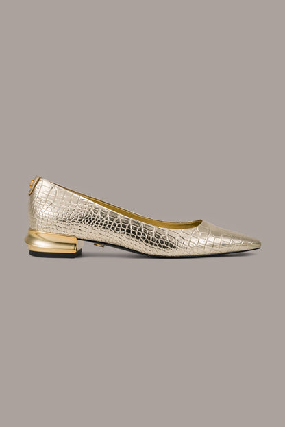 SAVITA METALLIC CROC-EFFECT FLAT - Champagne