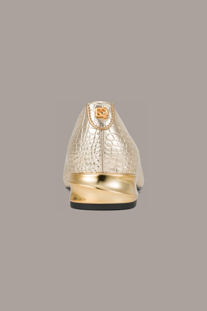 SAVITA METALLIC CROC-EFFECT FLAT - Champagne