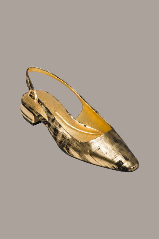 SAVITA SNIP TOE SLINGBACK FLAT - BLACK/ GOLD