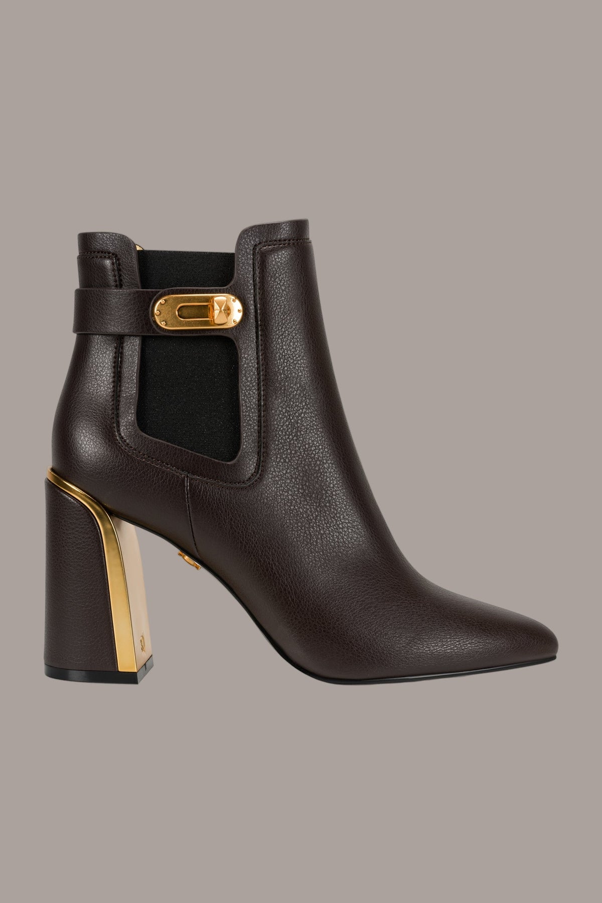 RAINE GOLD-TRIMMED CHELSEA BOOTIE - CHOCOLATE
