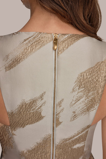 BRUSHSTROKE JACQUARD HIGH-LOW BALL GOWN - Cream/Gold