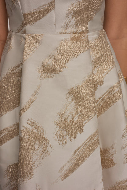 BRUSHSTROKE JACQUARD HIGH-LOW BALL GOWN - Cream/Gold