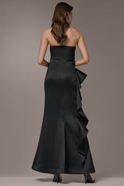 TAFFETA STRAPLESS RUFFLE GOWN - Black