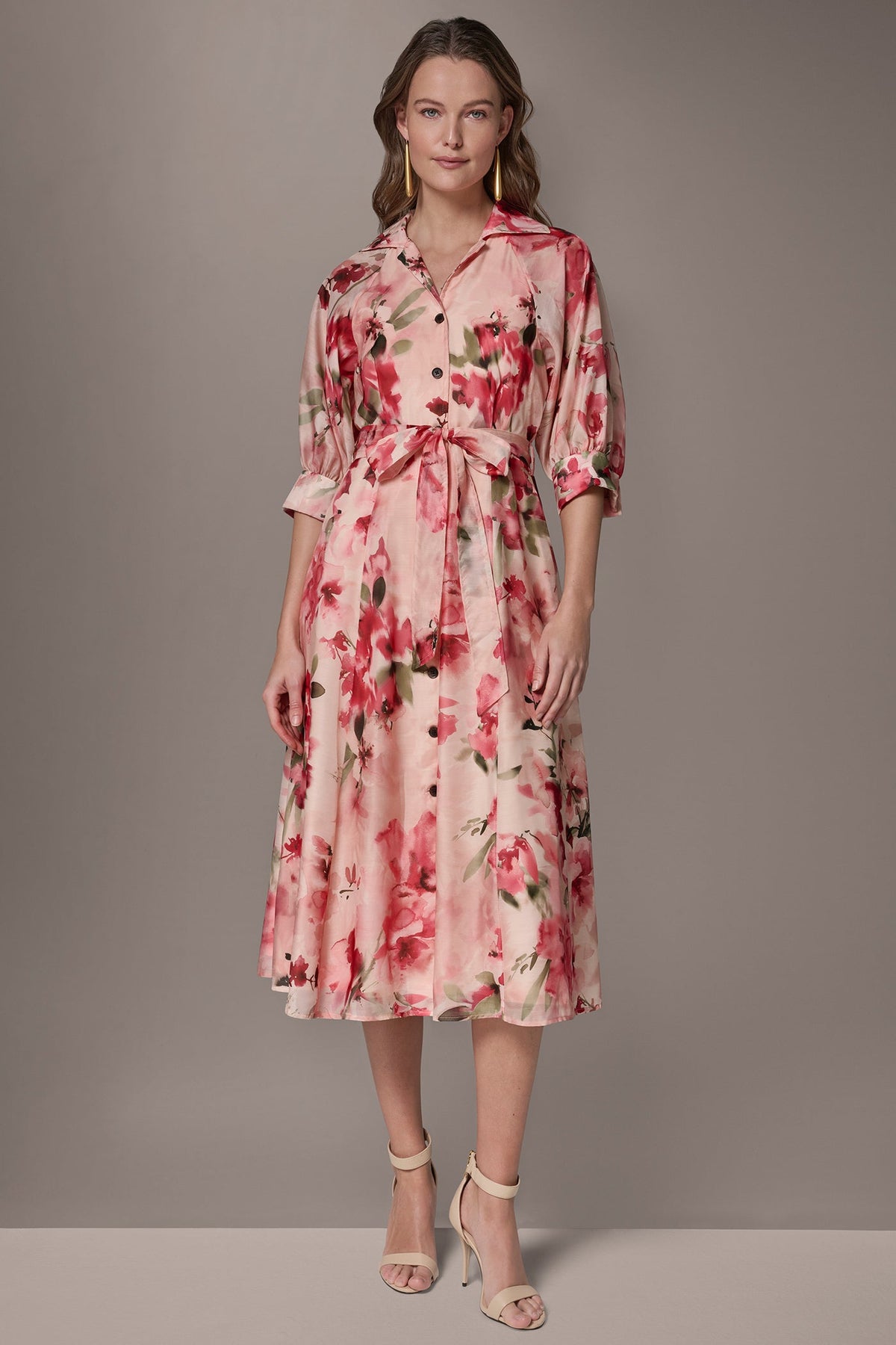 ORGANZA FLORAL MIDI SHIRT DRESS - Geranium Multi