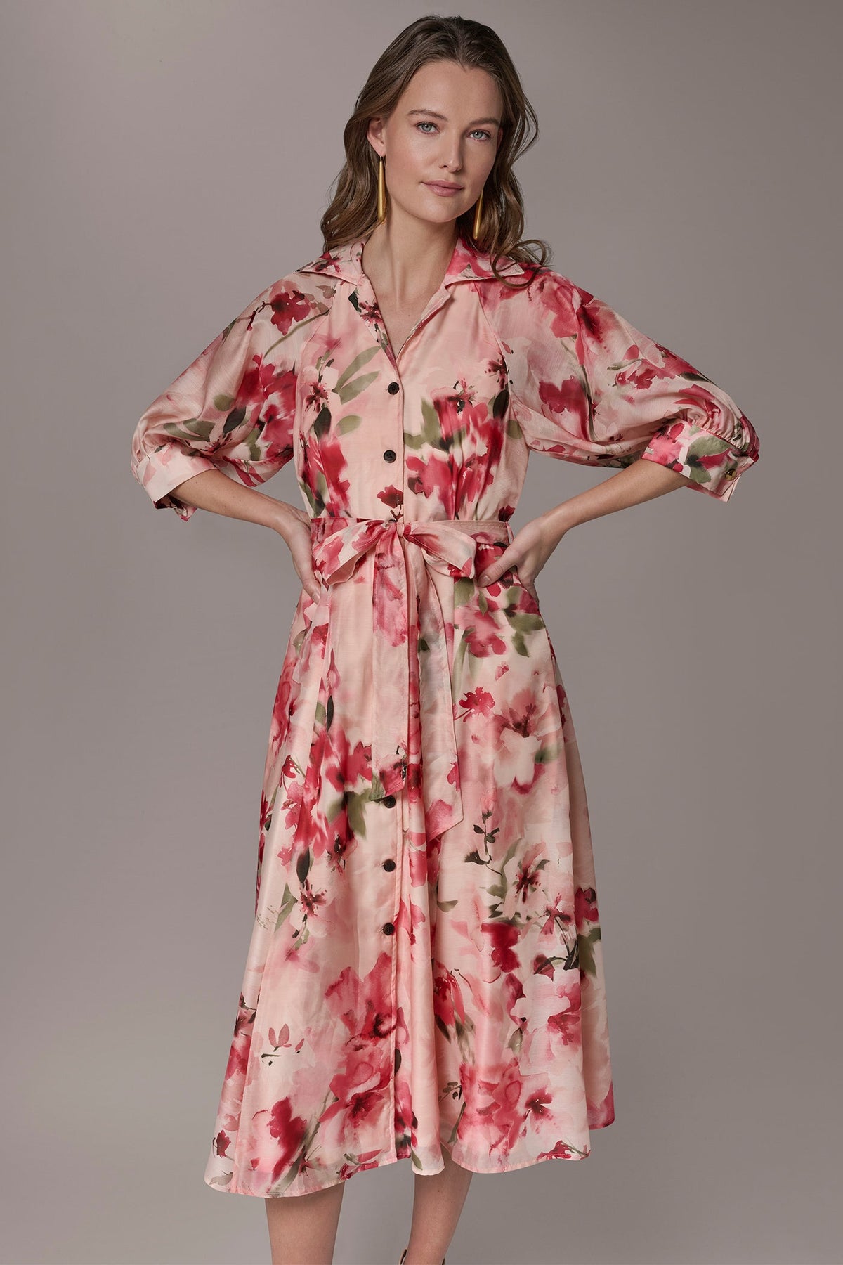 ORGANZA FLORAL MIDI SHIRT DRESS - Geranium Multi