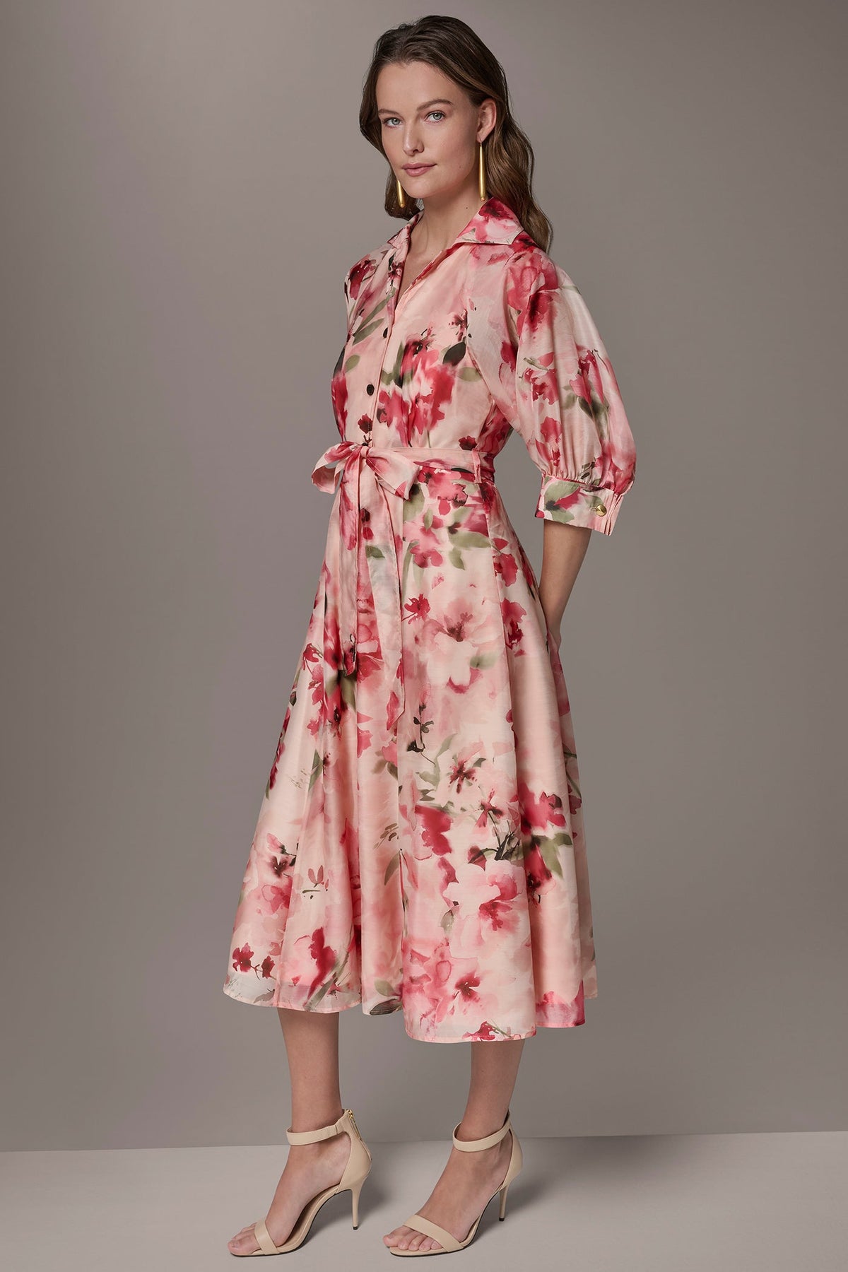 ORGANZA FLORAL MIDI SHIRT DRESS - Geranium Multi