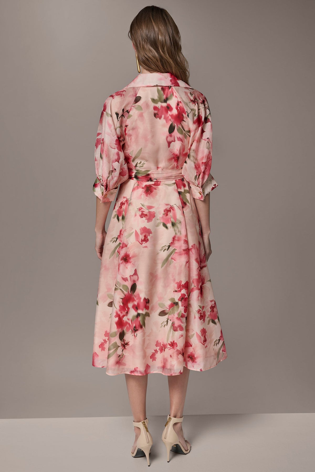 ORGANZA FLORAL MIDI SHIRT DRESS - Geranium Multi