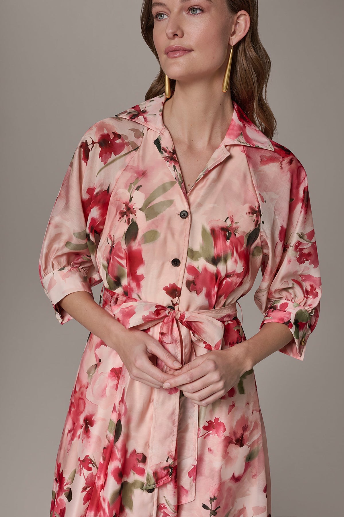 ORGANZA FLORAL MIDI SHIRT DRESS - Geranium Multi