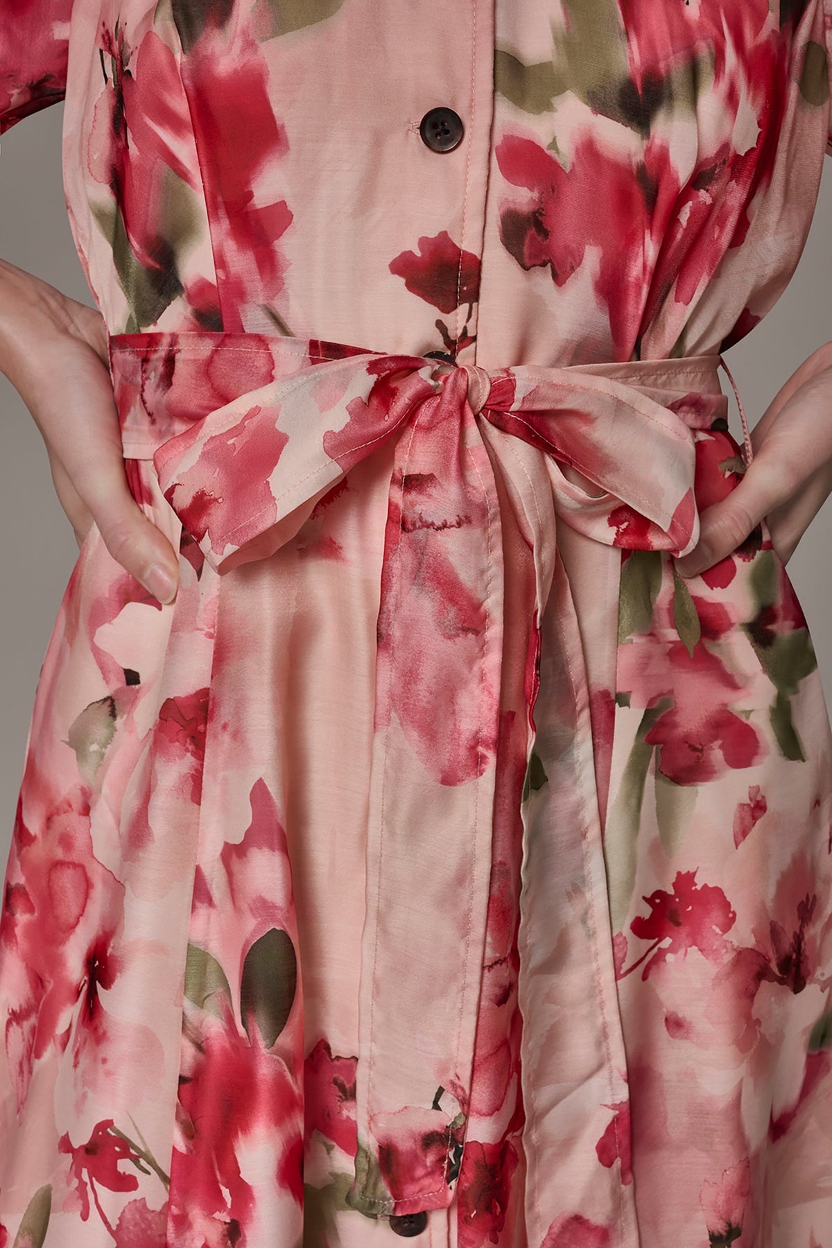 ORGANZA FLORAL MIDI SHIRT DRESS - Geranium Multi