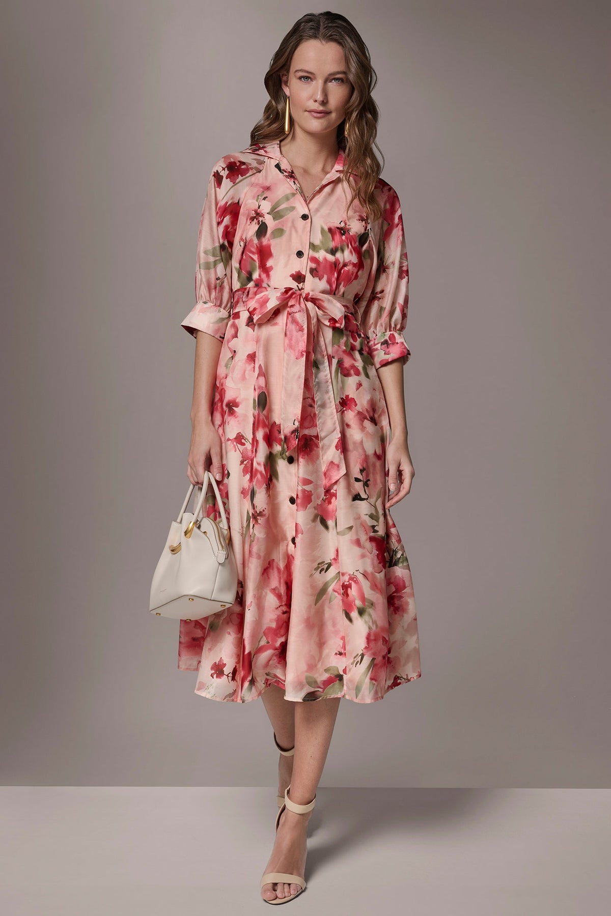 ORGANZA FLORAL MIDI SHIRT DRESS - Geranium Multi