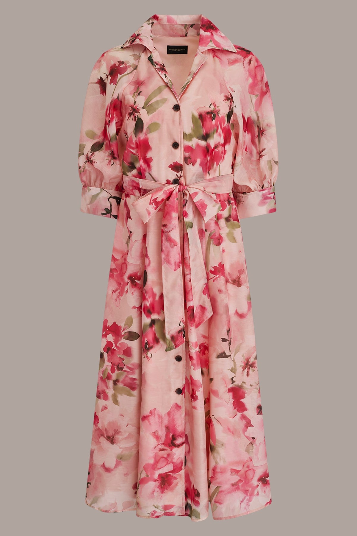 ORGANZA FLORAL MIDI SHIRT DRESS - Geranium Multi
