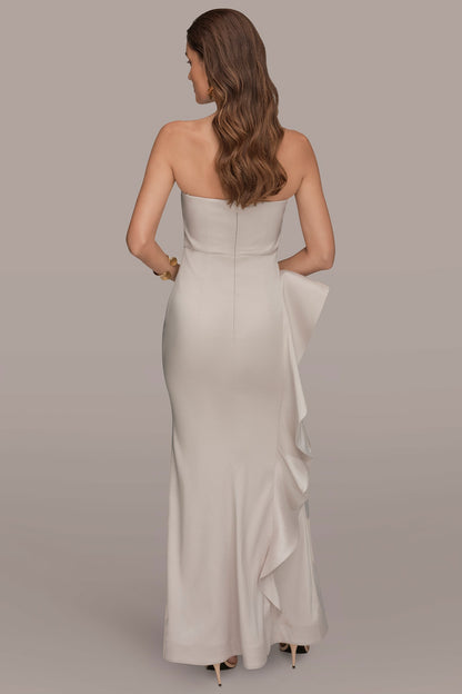 TAFFETA STRAPLESS RUFFLE GOWN - Sand