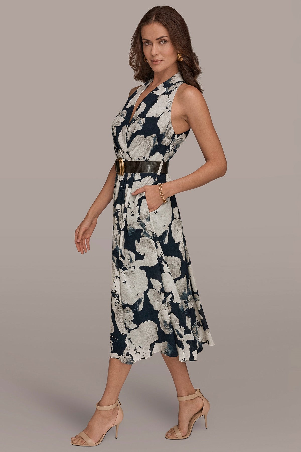 CHIFFON FLORAL MIDI HALTER DRESS - Nightfall Multi