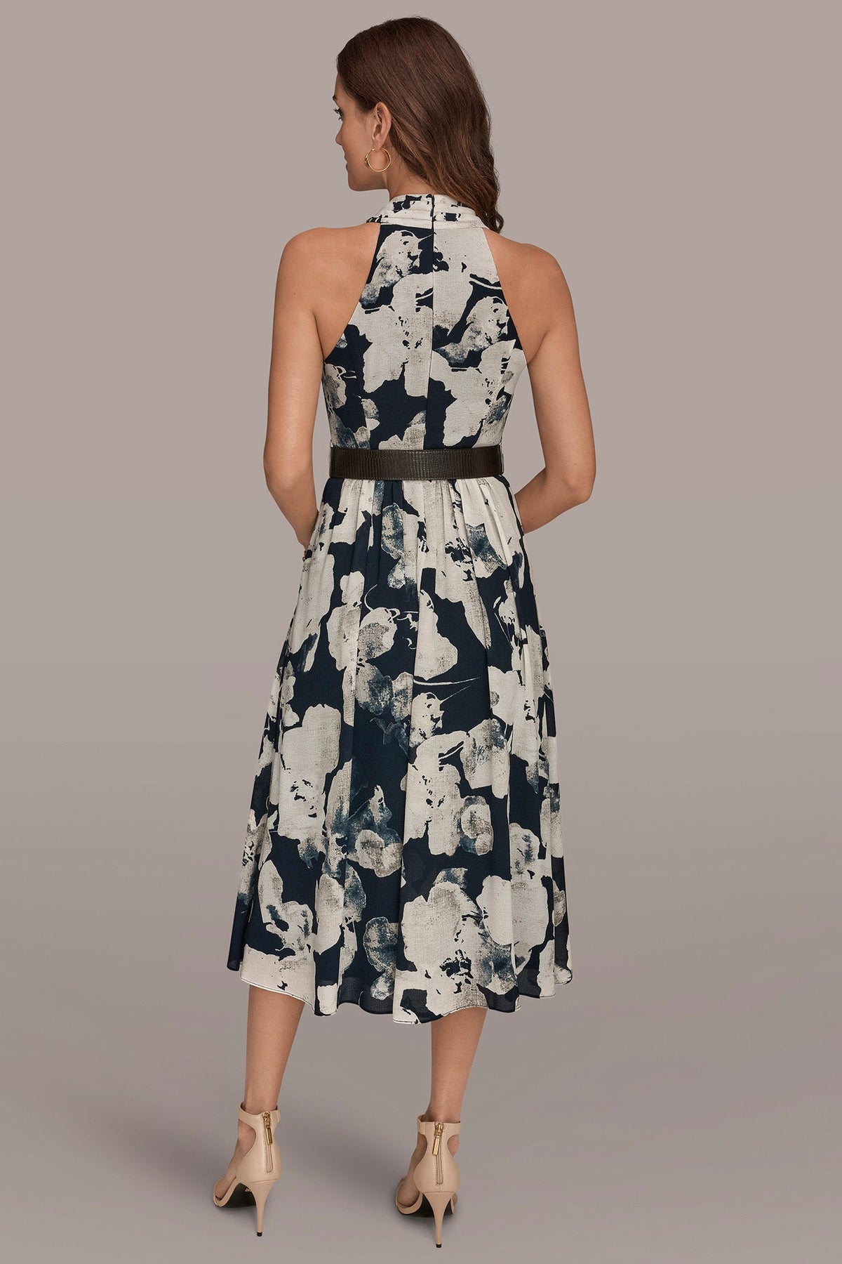 CHIFFON FLORAL MIDI HALTER DRESS - Nightfall Multi