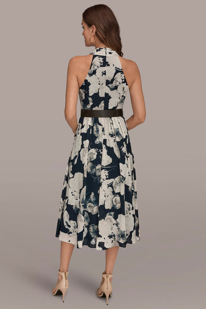 CHIFFON FLORAL MIDI HALTER DRESS - Nightfall Multi