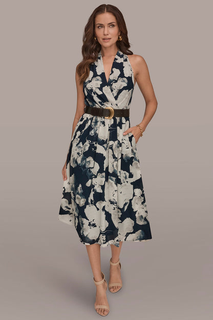 CHIFFON FLORAL MIDI HALTER DRESS - Nightfall Multi