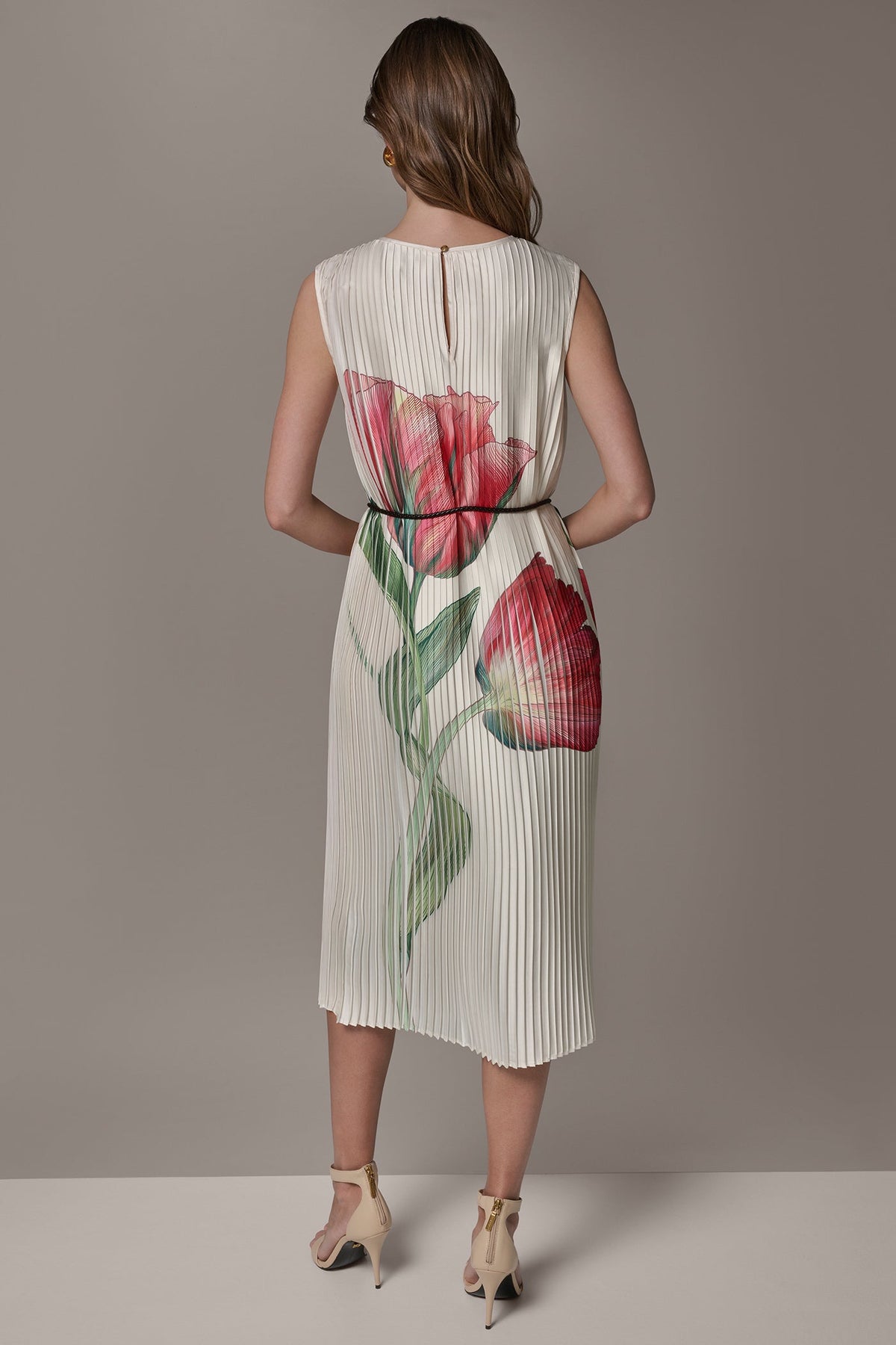 FLORAL PLEATED MIDI A-LINE DRESS - Geranium Multi