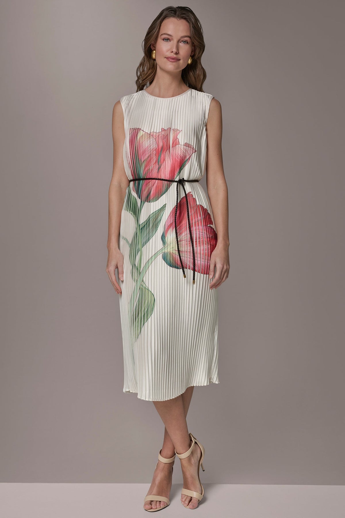 FLORAL PLEATED MIDI A-LINE DRESS - Geranium Multi