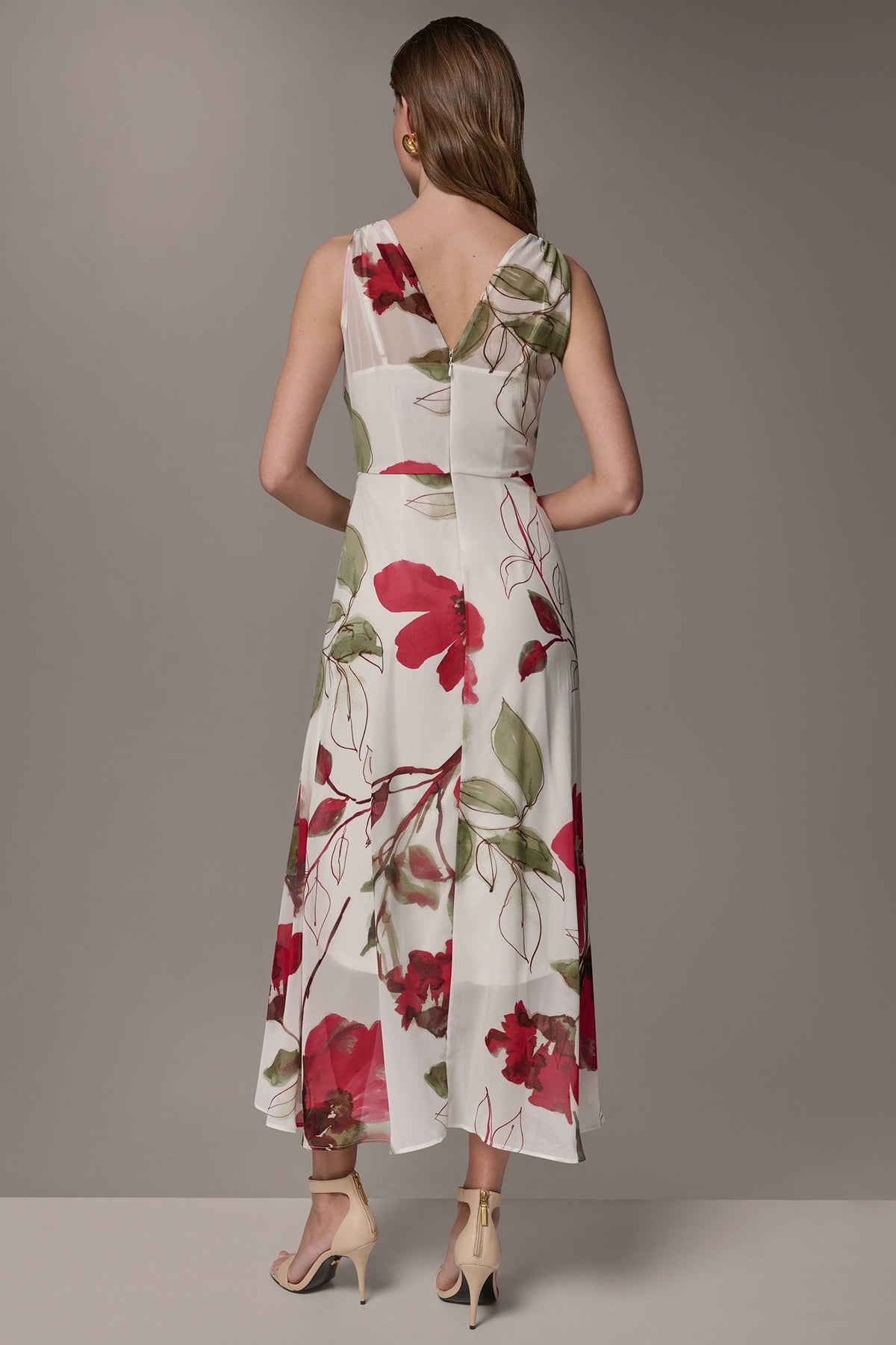 CHIFFON FLORAL WRAP MIDI A-LINE DRESS - Azalea Multi