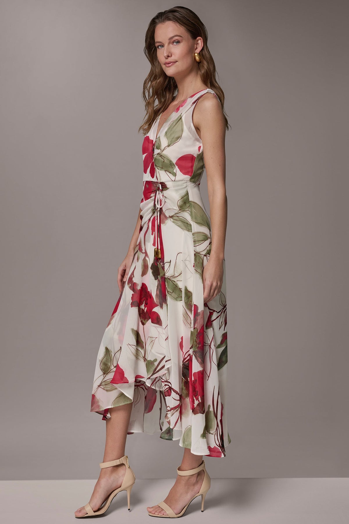 CHIFFON FLORAL WRAP MIDI A-LINE DRESS - Azalea Multi