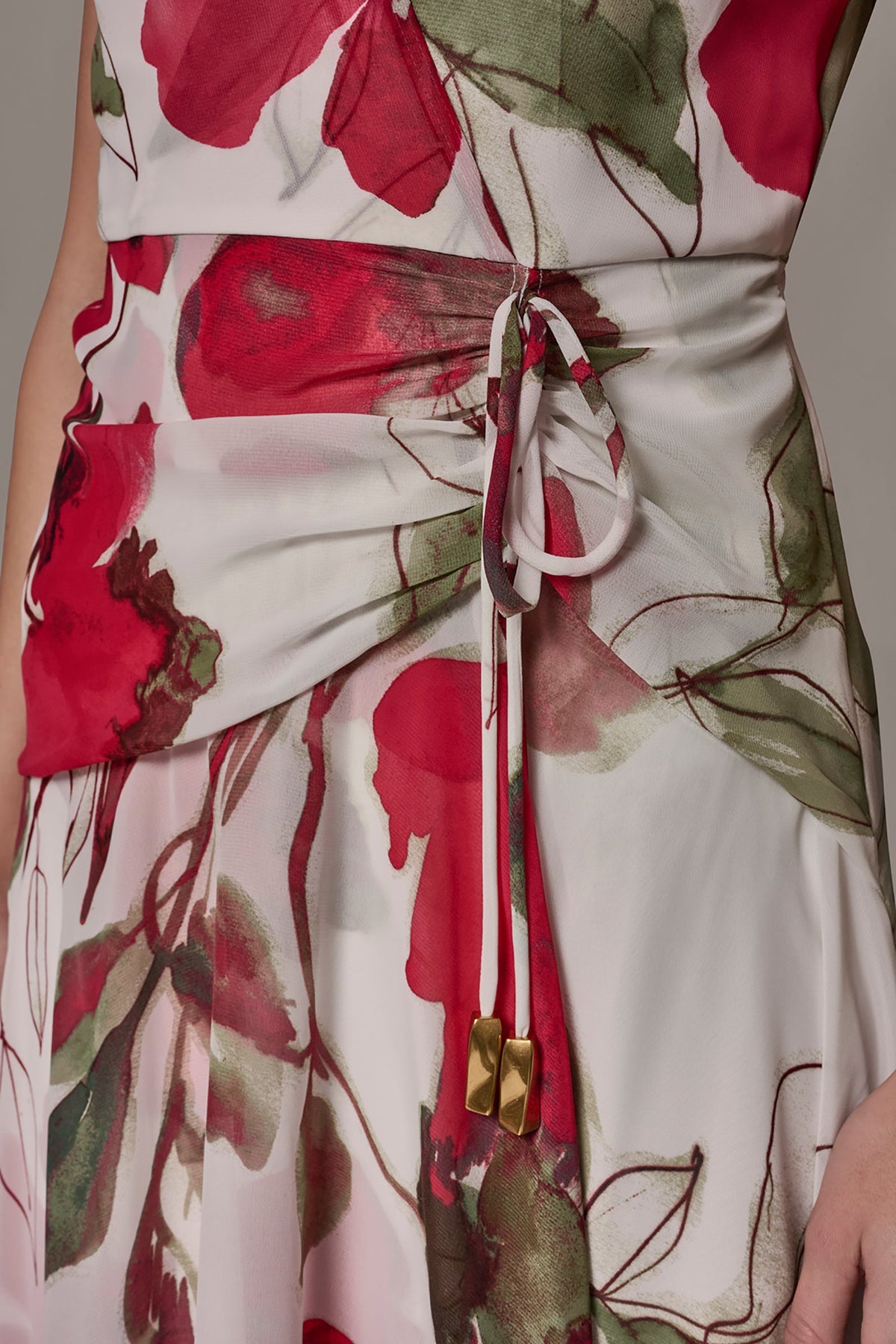 CHIFFON FLORAL WRAP MIDI A-LINE DRESS - Azalea Multi