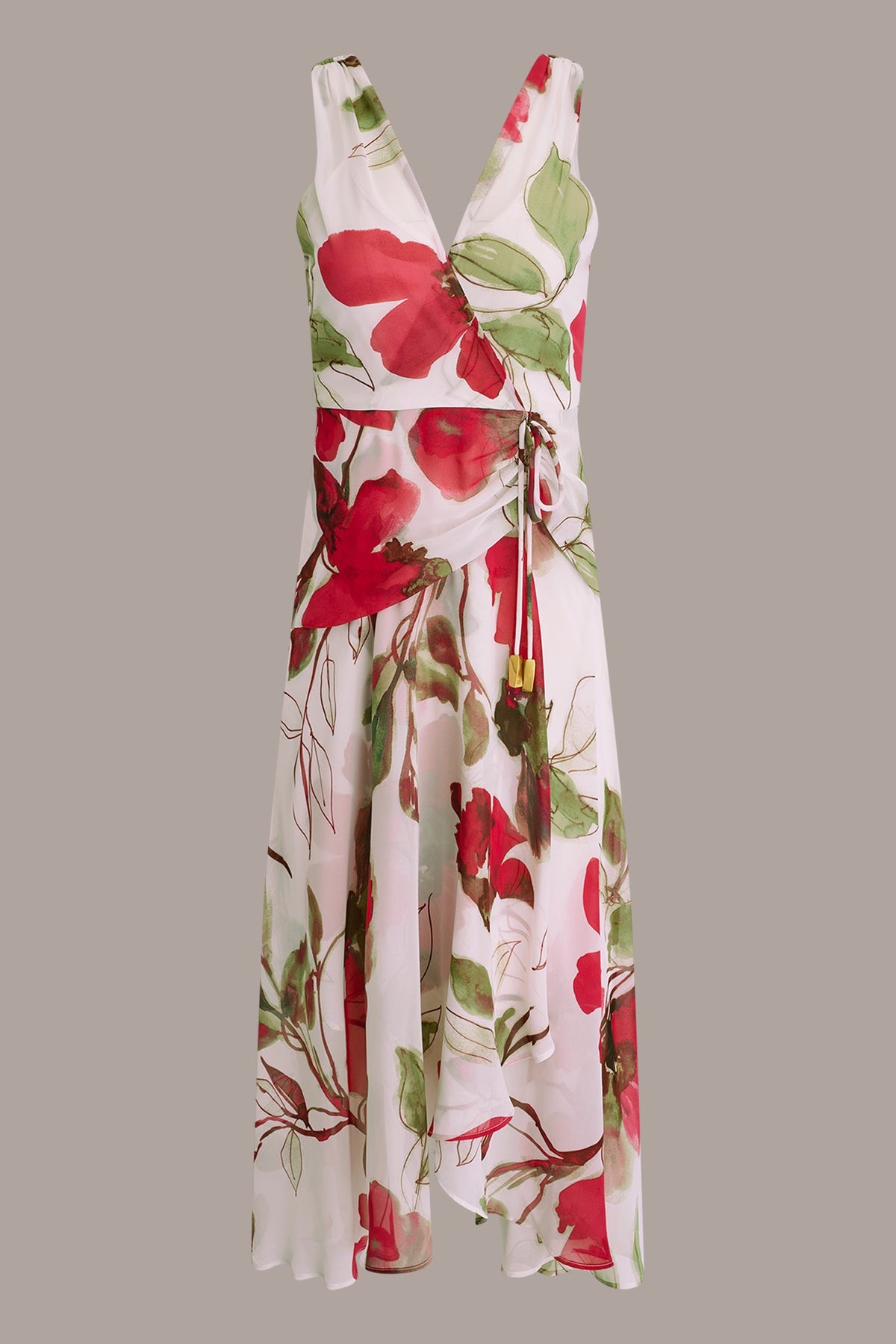 CHIFFON FLORAL WRAP MIDI A-LINE DRESS - Azalea Multi
