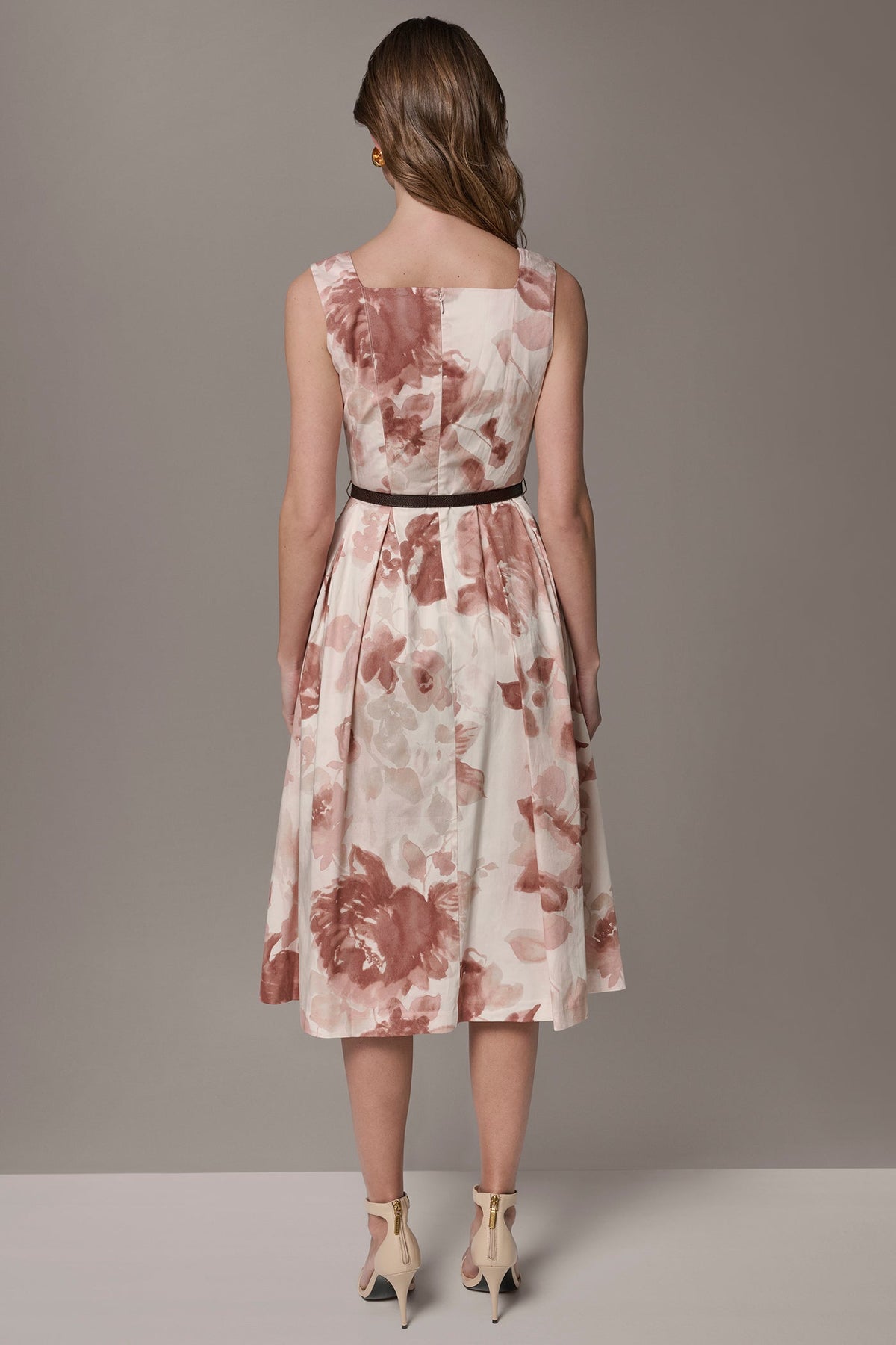 COTTON-SATEEN FLORAL MIDI A-LINE DRESS - Snow Petal Multi