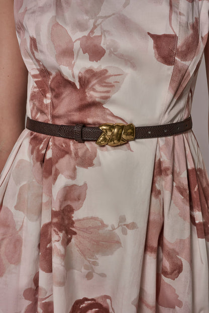COTTON-SATEEN FLORAL MIDI A-LINE DRESS - Snow Petal Multi