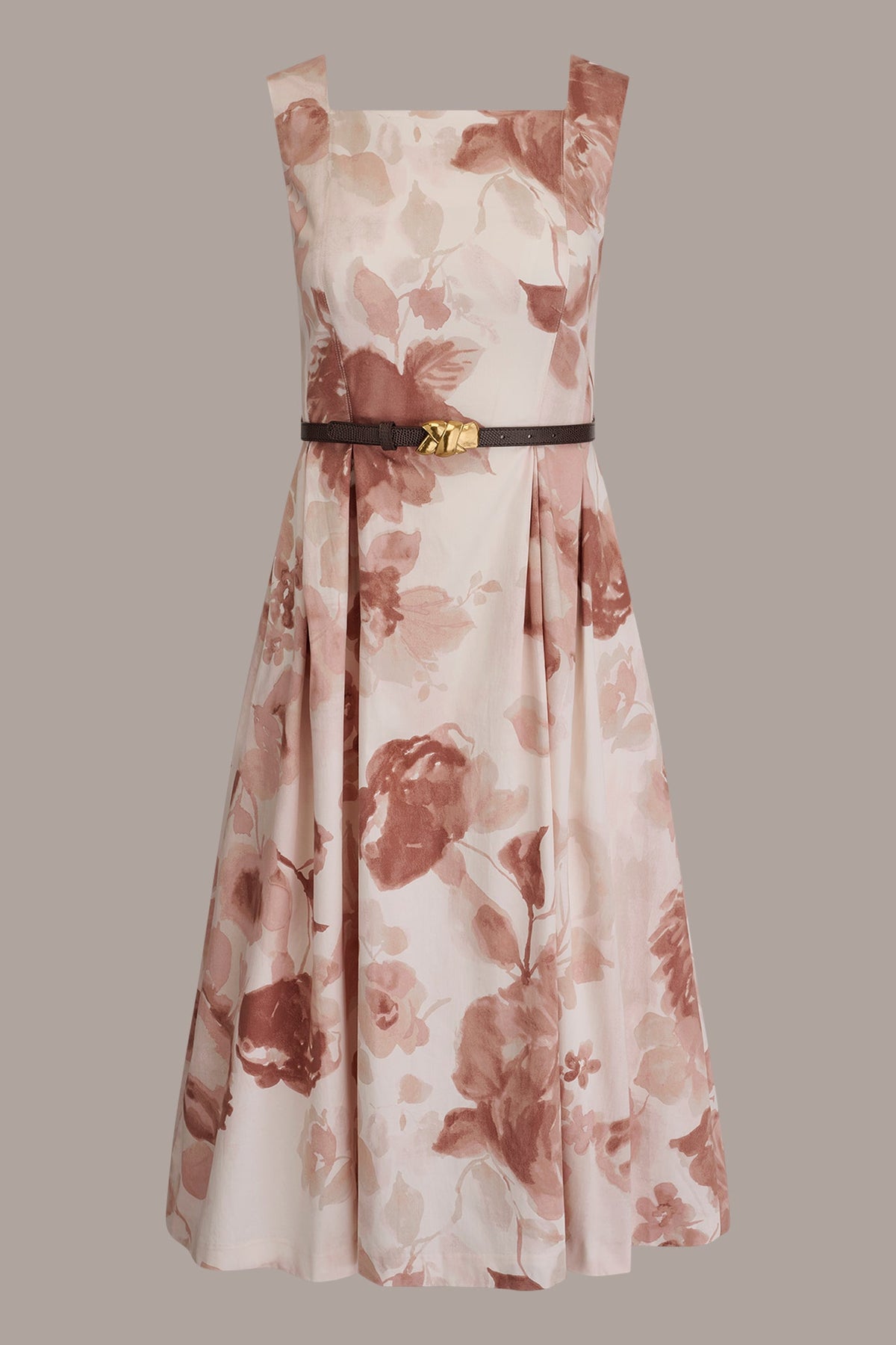 COTTON-SATEEN FLORAL MIDI A-LINE DRESS - Snow Petal Multi