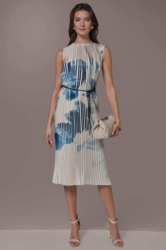PRINTED PLEATED MIDI DRESS - Vellum/Nightfall Multi