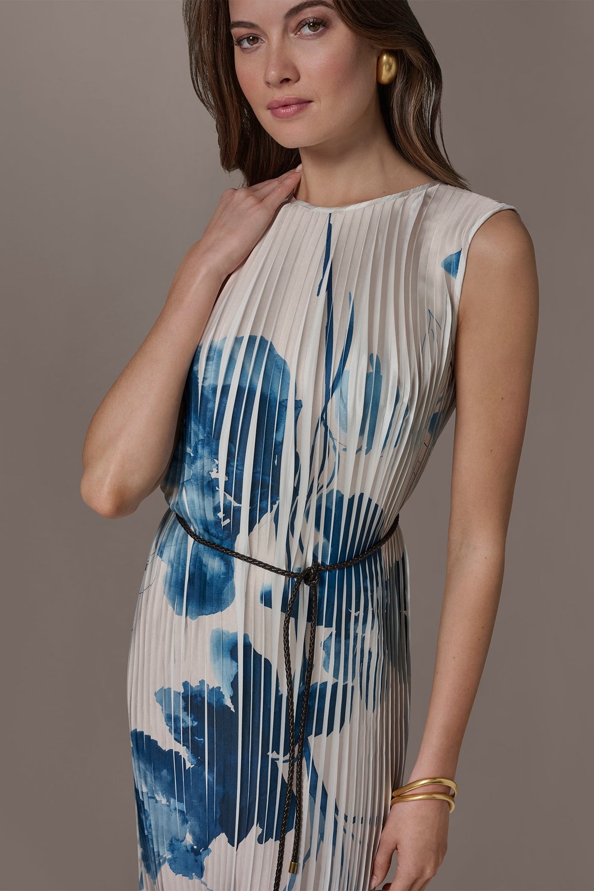 PRINTED PLEATED MIDI DRESS - Vellum/Nightfall Multi