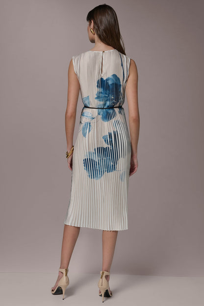 PRINTED PLEATED MIDI DRESS - Vellum/Nightfall Multi