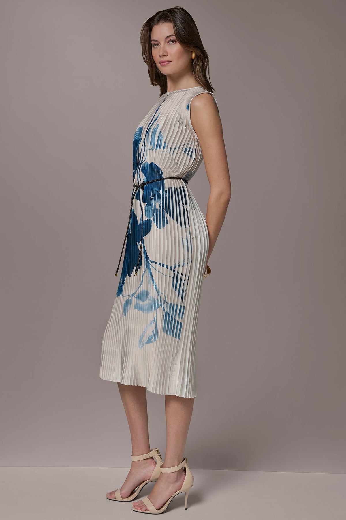 PRINTED PLEATED MIDI DRESS - Vellum/Nightfall Multi