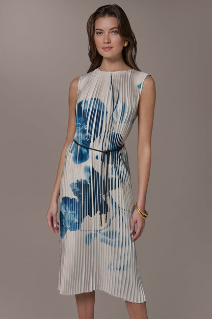 PRINTED PLEATED MIDI DRESS - Vellum/Nightfall Multi