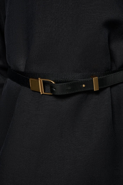 LINEN-BLEND SHIRT DRESS - Black