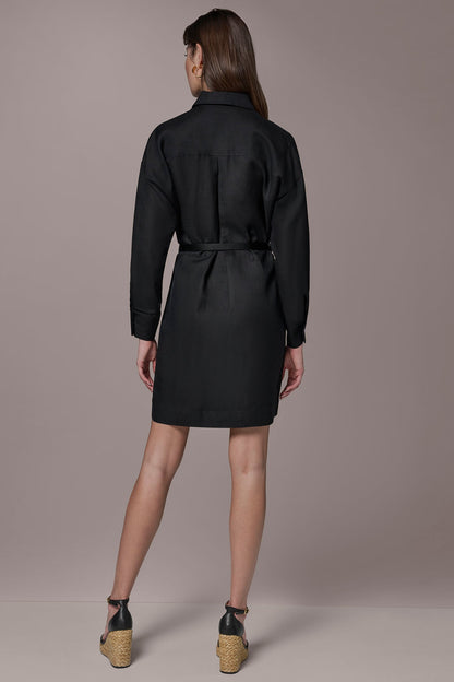 LINEN-BLEND SHIRT DRESS - Black
