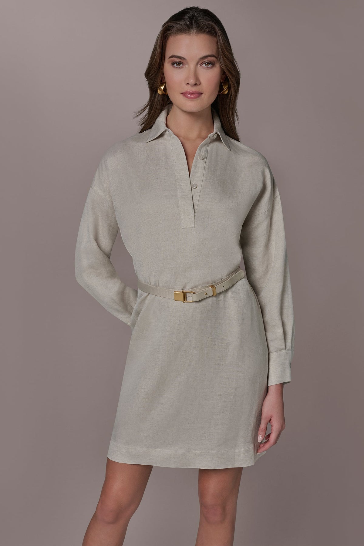 LINEN-BLEND SHIRT DRESS - Natural