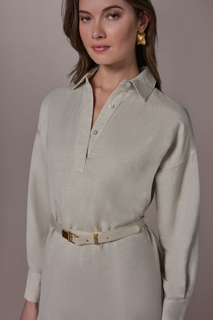 LINEN-BLEND SHIRT DRESS - Natural