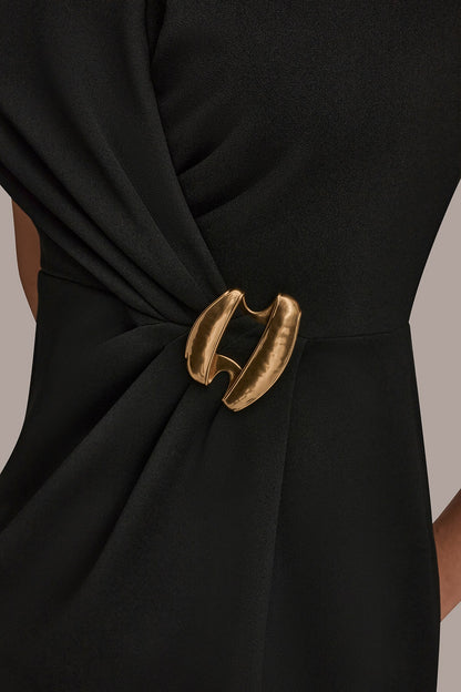 SLEEVELESS WRAP SHEATH DRESS - Black