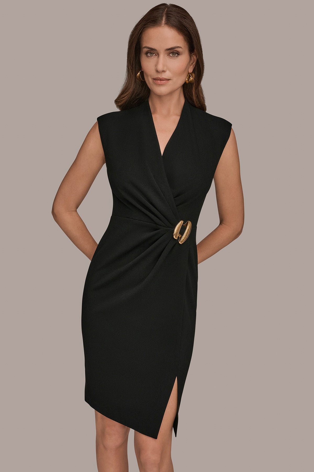 SLEEVELESS WRAP SHEATH DRESS - Black