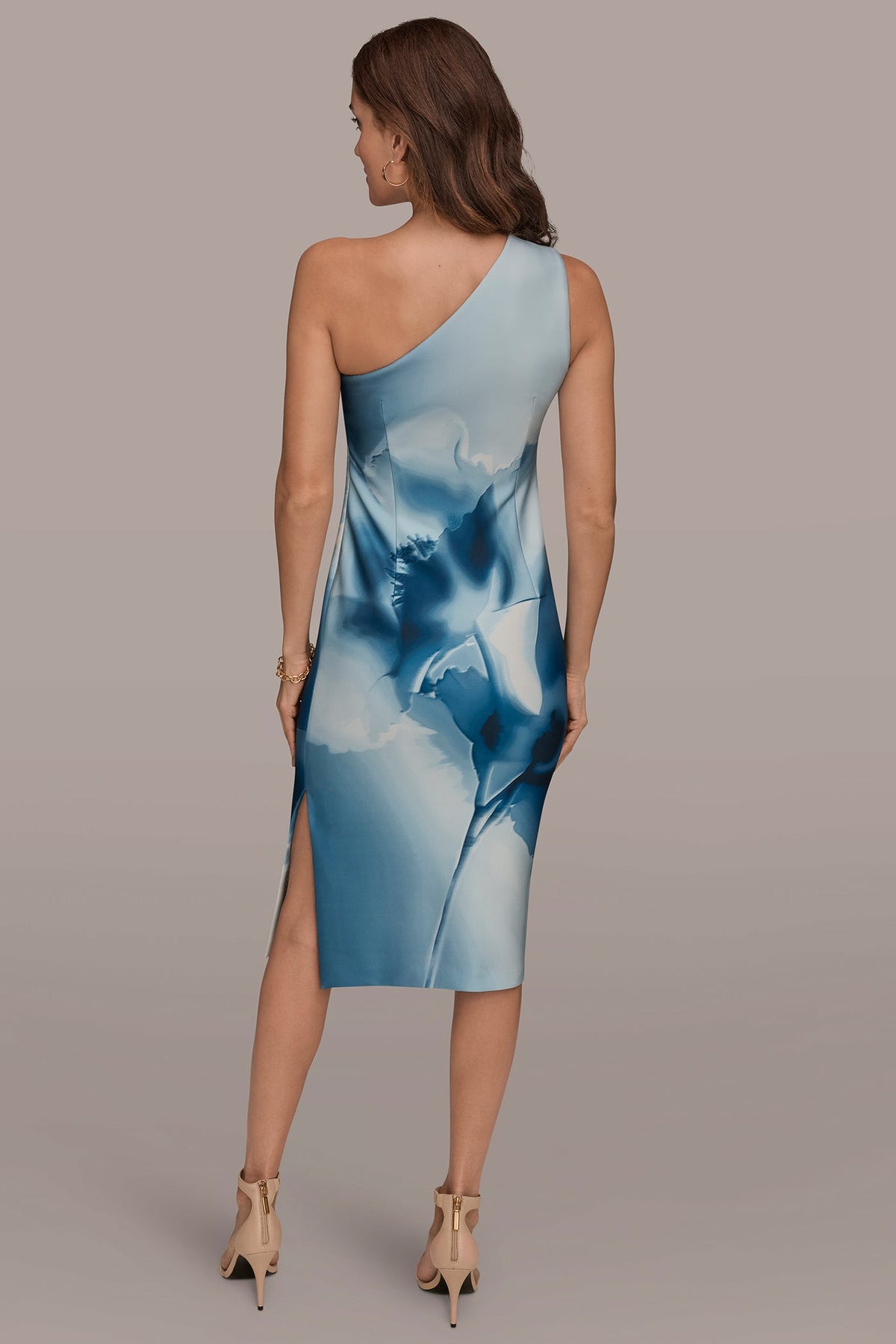 FLORAL ONE-SHOULDER SHEATH DRESS - Washed Indigo Multi