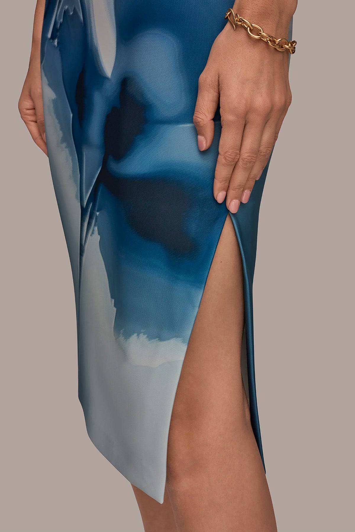 FLORAL ONE-SHOULDER SHEATH DRESS - Washed Indigo Multi
