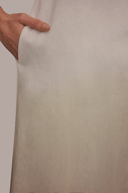 LINEN-BLEND SLEEVELESS OMBRÉ TWIST-BACK MIDI HALTER DRESS - Tuscan Grey