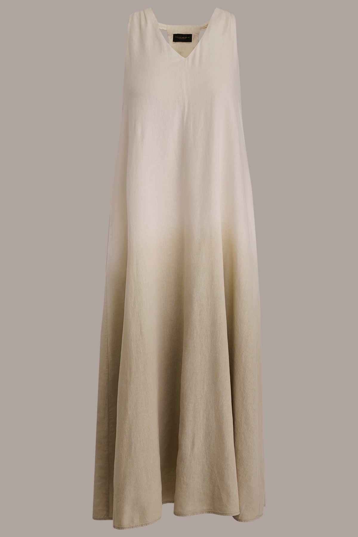 LINEN-BLEND SLEEVELESS OMBRÉ TWIST-BACK MIDI HALTER DRESS - Tuscan Grey