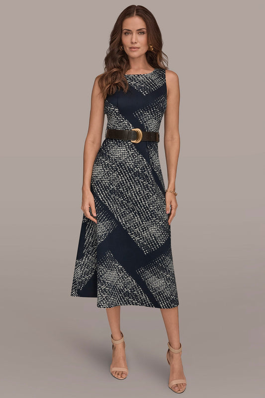 SLEEVELESS PRINTED A-LINE DRESS - Nightfall/Cream