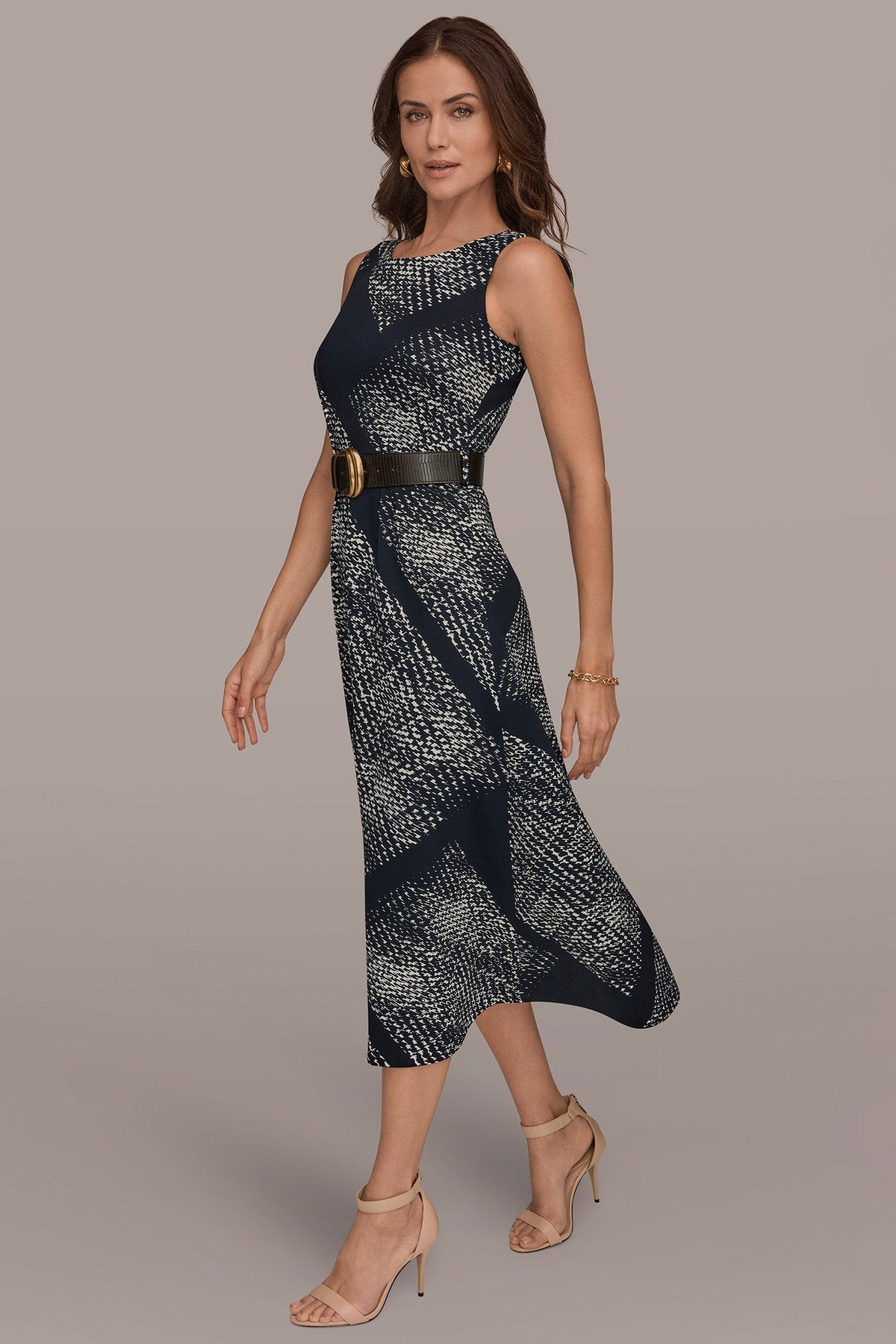 SLEEVELESS PRINTED A-LINE DRESS - Nightfall/Cream